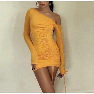 Camila Coelho Ruched Mini Dress Womens S Bodycon Long Sleeve Party Night Outfit